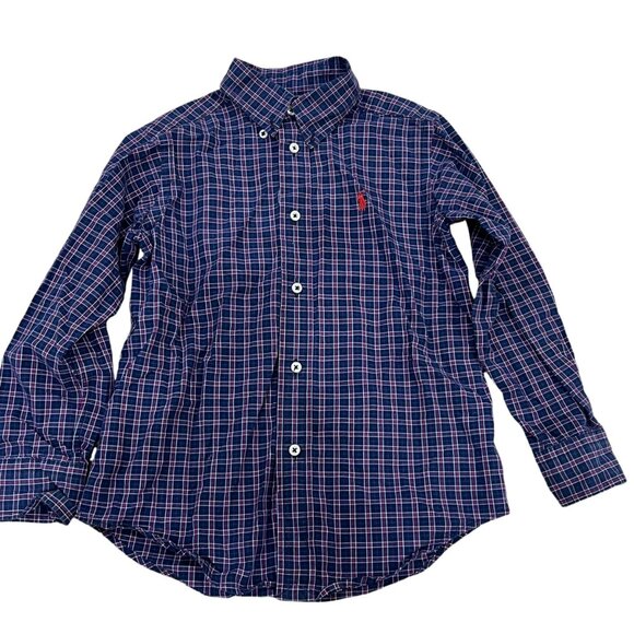 Ralph Lauren Kids Plaid Button-Down Shirt Size 5 Cotton Navy & Red - Picture 1 of 4